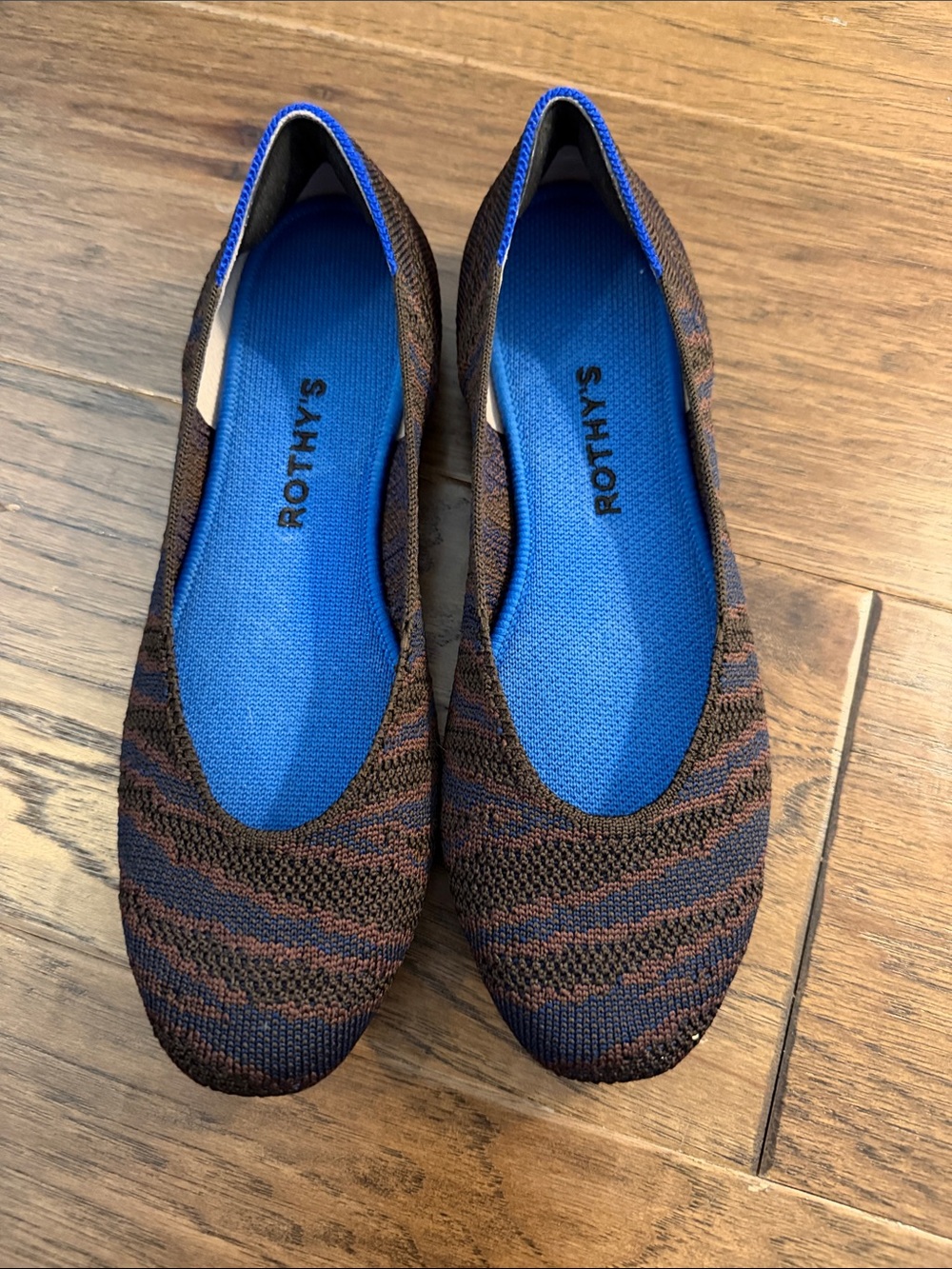 Rothy’s Sapphire Zebra Navy mohagany/brown Knit Flats - 8